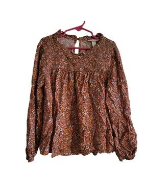 Cat & Jack Rust Multi Floral Smocked Yoke Blouse